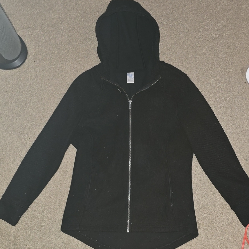 Women's Black Ribbed Hooded Sweater